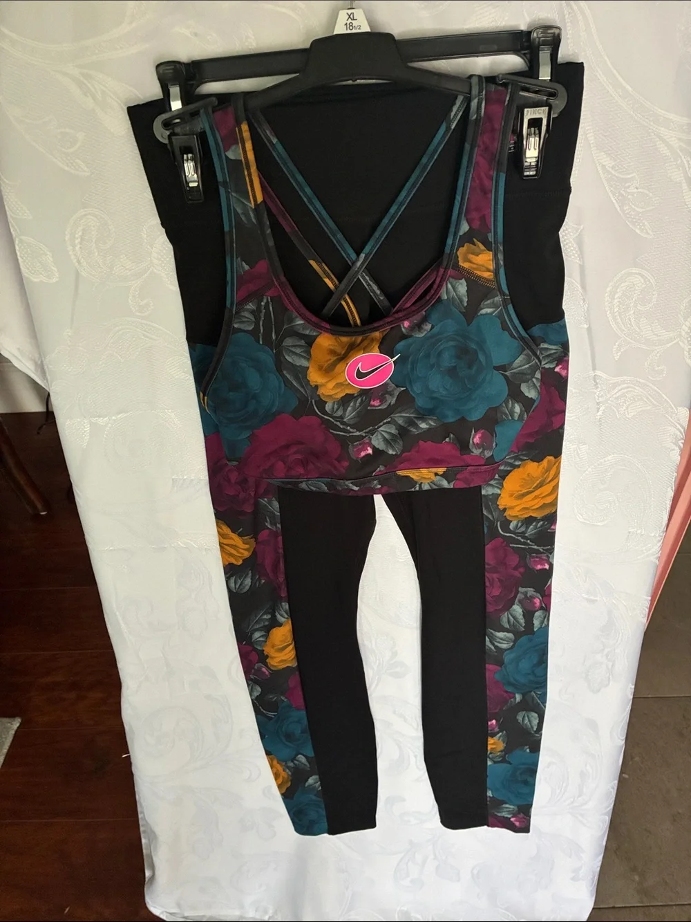 Nike Floral Crossback Sports Bra & Leggings - Teal, Mustard, Burgundy